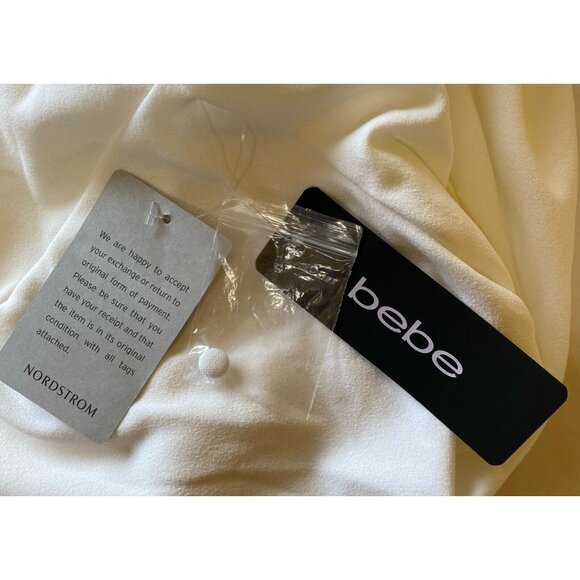 Bebe Womens Ivory Halter Neck Bodycon Dress Size L Polyester Blend - Picture 8 of 8